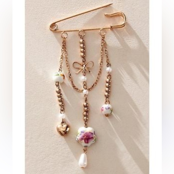 Free People Happy Daze Brooch in Gold/Pink | NWT - Picture 1 of 5